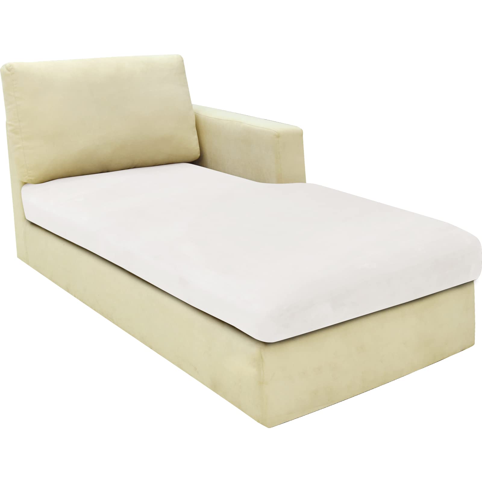 CHELZEN Velvet Sofa Seat Cushion Cover, Stretch Sofa Cushion Slipcovers, Soft Couch Cushion Covers, L Shaped Chaise Longue Furniture Protector (Chaiselounge, White)