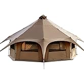 TOMOUNT Canvas Bell Tent for Camping Glamping 10 Person Wall Tent with Stove Jack, Family Yurts for All Year Living