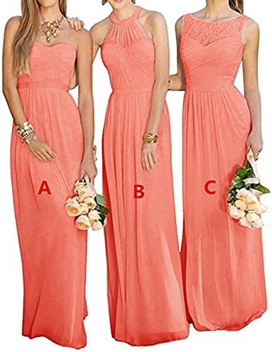 GMAR Women's Chiffon BridesmBid Dresses Sleeveless Long Prom Evening Gowns Coral C Size 14