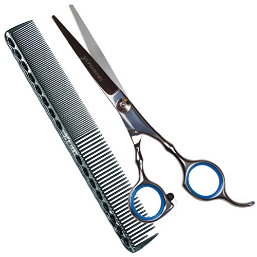 Professional Barber Razor Edge Hair Cutting Scissors/Texturing Shears-6 Inch-420 Stainless Steel,with Comb and Adjustable Finger Inserts