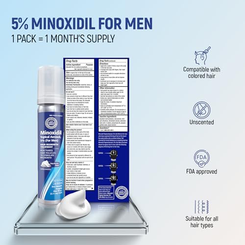 Minoxidil 5% Topical Aerosol Foam, Hair Regrowth 4 Months Treatment for Men, 2.11 oz (4 Pack)