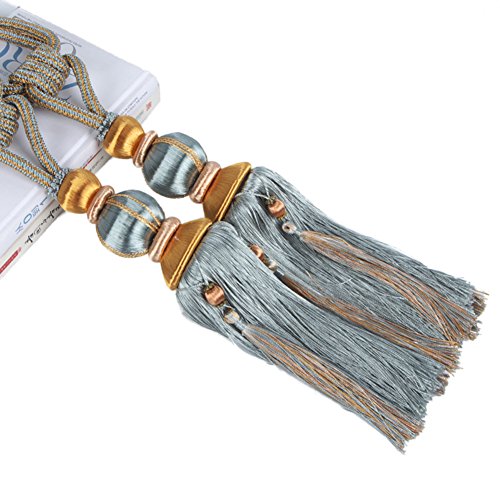 Bestmemories Paired Lantern Single Hanging Ball Tassels Curtains Buckle Sling Binding Lantern Tiebacks Handcrafted Braided Buckle Drapery Curtain Holdbacks Window Treatments for Home (Light Blue)