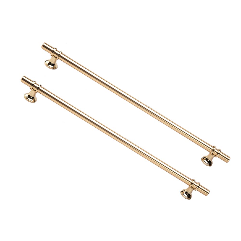 Dreneco 2 Pack Cupboard Handles Zinc Alloy Kitchen T Bar Handle Drawer Wardrobe Cabinet Furniture Door Pulls Knobs (320mm Hole centres, Gold)