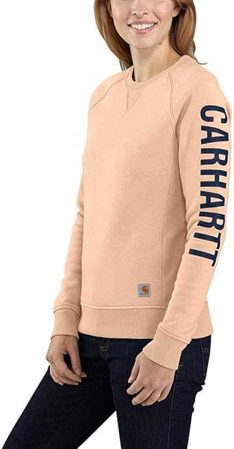 Carhartt Women's Relaxed Fit Midweight Crewneck Block Logo Sleeve Graphic Sweatshirt, Q07 