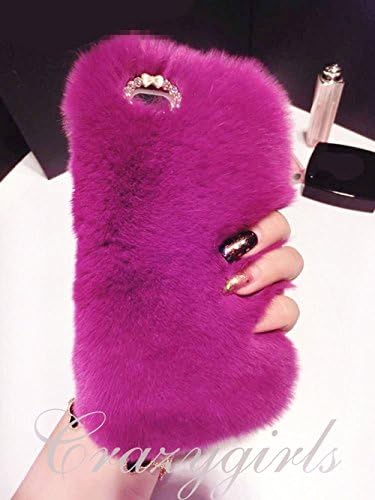 iPhone 6/6s Plus Case RongW Extreme Deluxe Bling 3D Diamond Crystal Chain Rabbit Fur Tiny Bow Bowknot Winter Soft Warm Case Cover for iPhone 6/6s Plus (Purple 5.5)