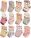 RATIVE Non Skid Anti Slip Cotton Dress Crew Socks With Grips For Baby Infant Toddler Kids Girls (6-12 Months, RG-820821)