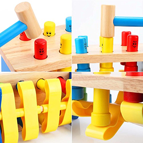 Toyssa First Pounding Bench Peg Wooden Toy with Mallet Early Educational Games for Toddlers Kids