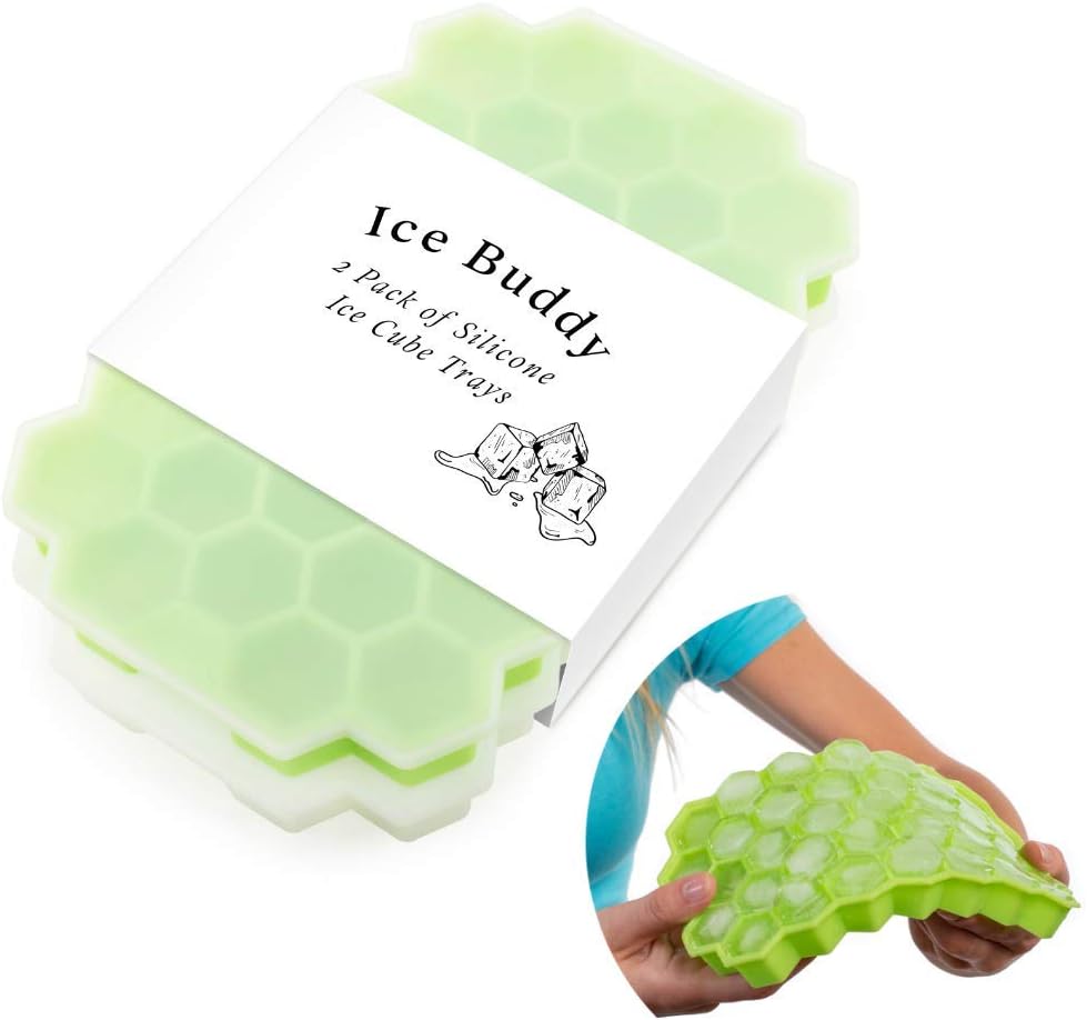 Silicone Ice Cube Trays With Lids - 2 Pack of Small Ice Cube Trays, Food Grade Silicone, BPA Free & Easy Release - Lime Green and White Color