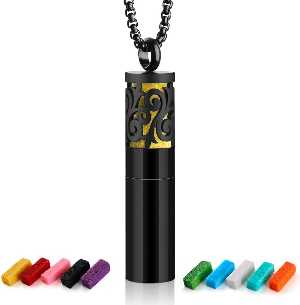 Maromalife Diffuser Necklace Essential Oil Pendant Necklace 316L Stainless Steel Box Chain Aromatherapy Whistle Locket Anxiety Relief Necklace for Men/Women Gift Set