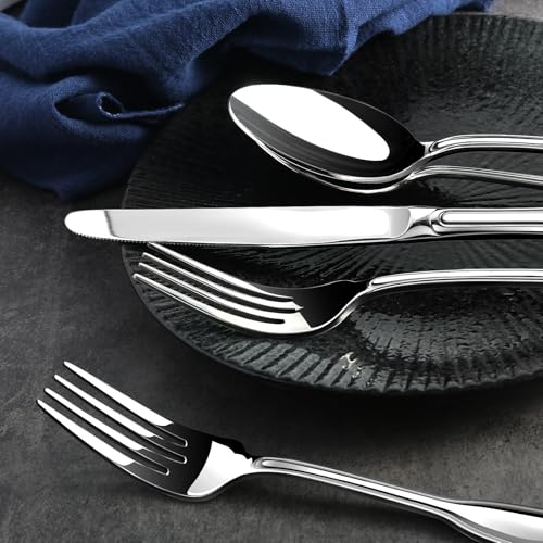 Silverware Set for 8, 40 Piece Utensils Stainless Steel Flatware Set | Boston Style Mirror Polished Spoons and Forks Set for Kitchen，Dishwasher Safe
