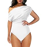 YMDUCH Women's Sexy Off Shoulder Sleeveless Bodycon One Piece Bodysuit Top