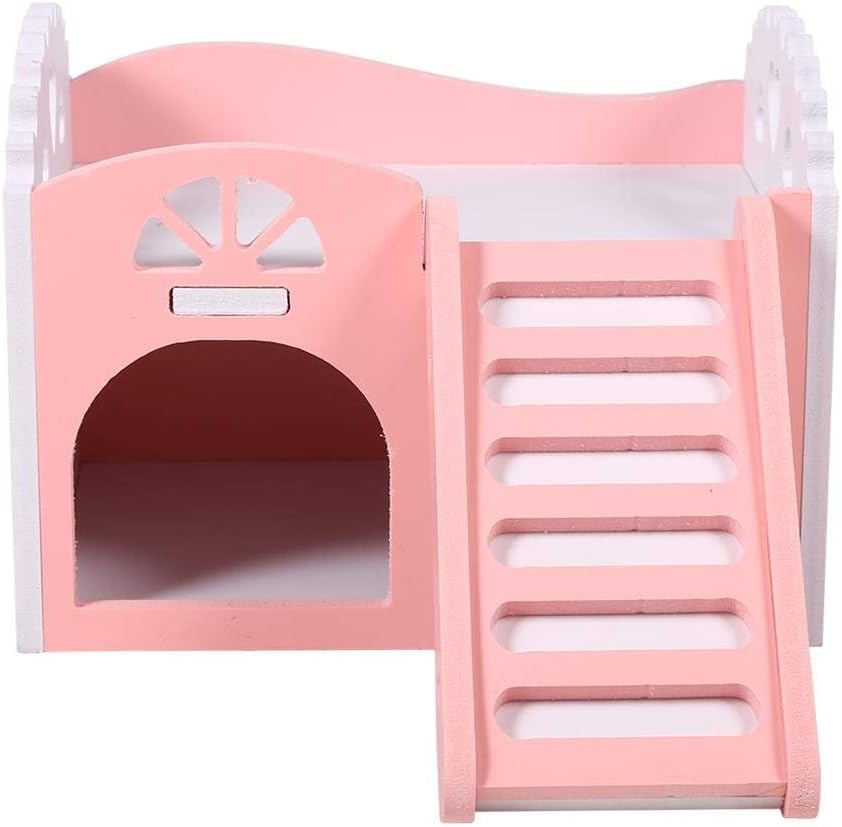 Double Decker Hamster House, Pink Pet Cage Furniture, Multi-Level Hideout for Guinea Pigs Chinchillas, Mice and Rats