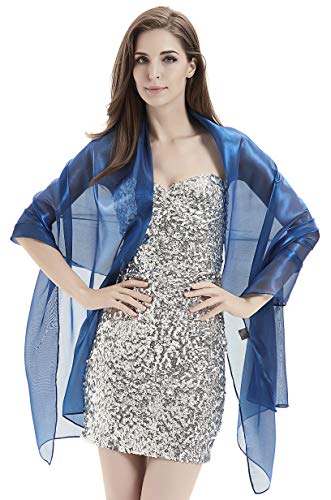 Alivila.Y Fashion Womens Organza Bridal Evening Soft Wrap Scarf Shawl-Blue Organza