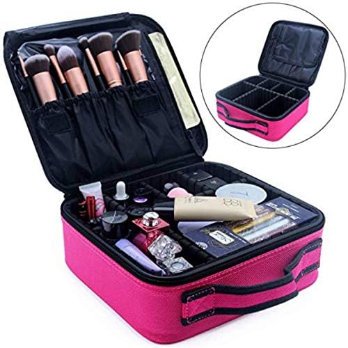 Relavel Makeup Train Case with Mirror 3 Layer Large Size Professional Cosmetic Organizer Make Up Artist Box with Adjustable Shoulder (large black with mirror) (Pink)