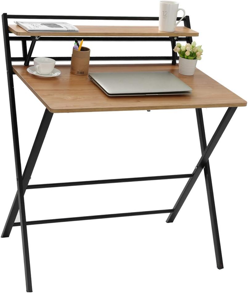 Folding Study Computer Desk - Writing Desk Portable Small Lazy Foldable Table Laptop Desk for Small Space,Free Installation Home Office Desk (Black): Kitchen & Dining
