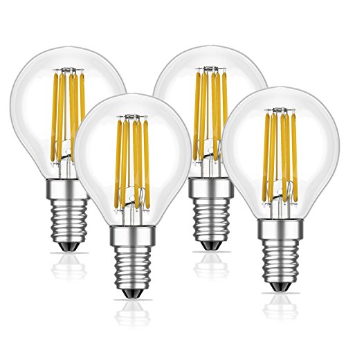 SooFoo E12 Candelabra Base 6W Dimmable COB LED Filament Globe Candle Light Bulb,2700K Warm White 600LM,60W Incandescent Replacement,4-Pack