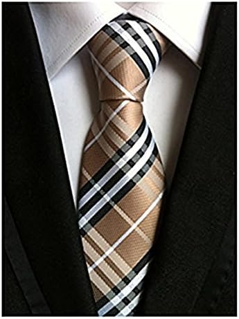 USOLDFLY Men's Tie Copper Brown Black Red and White Plaid Silk Necktie