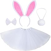 Rthjsfj Rabbit Bunny Costume Set Rabbit Ear Headband Tail Bow Tie Tutu Skirt Animal Cosplay for Halloween Easter Party