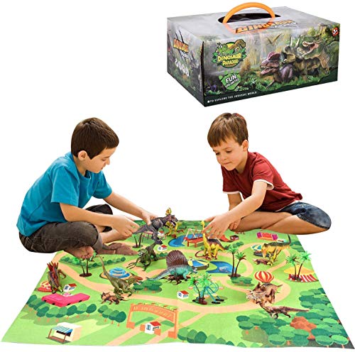 AINOLWAY Dinosaurier-Spielzeug Dinosaurierfiguren mit Aktivitätsspielmatte Lernspielset für Dinosaurier, um EIN Dino…
