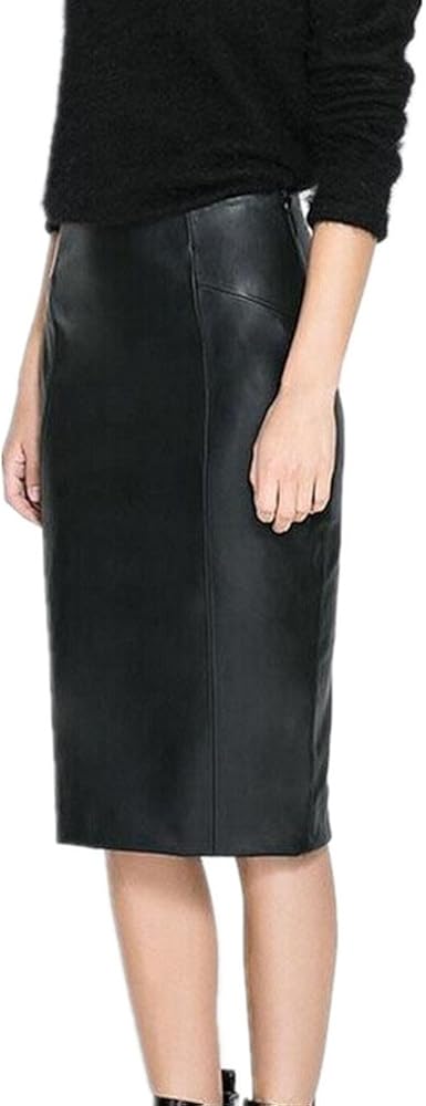 LJYH Women's Desinger Faux Leather High Waisted Work Pencil Midi Skirts Black at  Women’s Clothing store
