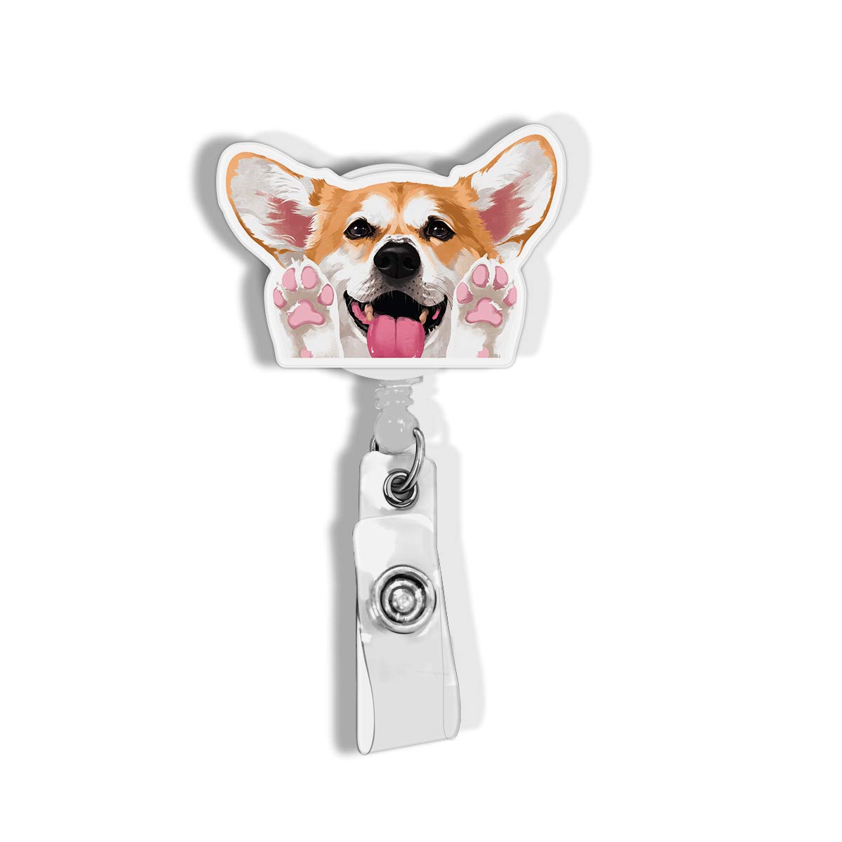 WIRESTER Retractable Badge Reel ID Holder with Alligator Clip, Lanyard Badge Holder for Office Worker, Medical Staffs, Student - Red Pembroke Welsh Corgi Dog