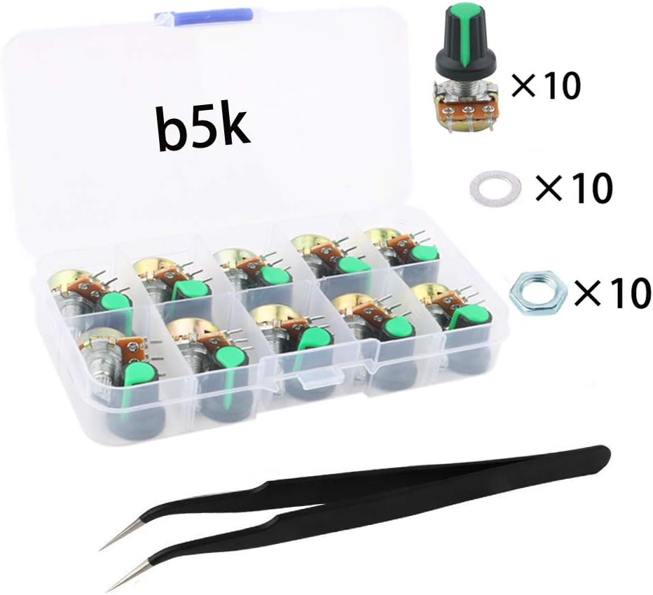 RUNCCI-YUN B5K Linear Potentiometer 3 Terminal Rotary Potentiometer with Cap Nuts and Washer 10PCS (B5K-10PCS) - Image 4