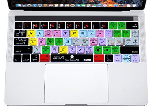 XSKN Adobe Illustrator CC English Shortcut AI Functional Hotkey Design Silicone Keyboard Skin Cover for 2016 Touch Bar MacBook Pro 13 (A1706) & MacBook Pro 15 (A1707), US EU Layout