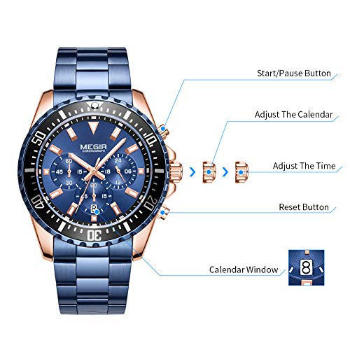 MEGIR-Mens-Business-Work-Analogue-Quartz-Wrist-Watch-with-Stainless-Steel-Band-Calendar-Stopwatch-Luminous-for-Collection