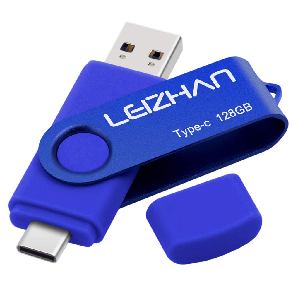 LEIZHAN 3.0 OTG USB Flash Drive Type-C U Stick Dual Plug Memory Stick Pen Drive For Type-C Smart Android Phone U Disk (128GB, Blue)