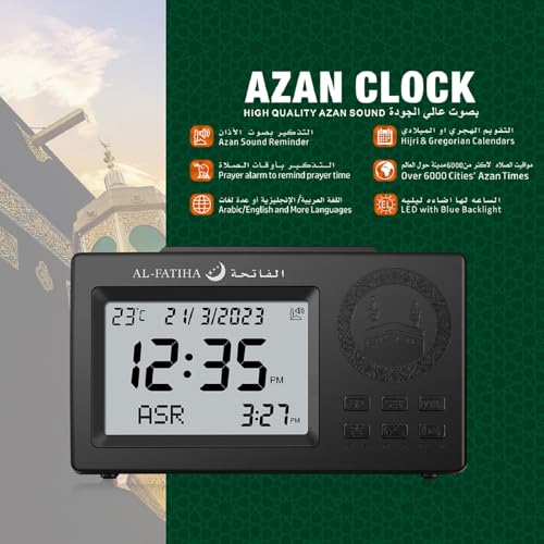 Achas Athan Table Clock Azan Clock Prayer Alarm Table Clock Desk Digital Clock Prayer Digital Alarm With Worldwide Times And Backligh Black