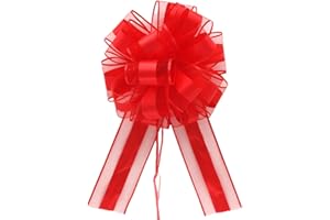 HSXJJ 5pcs Large Pull Bows,9 inches,for Large Gift Bows,Valentine's Day,Gift Decorations,Anniversary,Gift Baskets, Christmas,Spring Events and Summer Events,Party Decoration Supplies (Red)