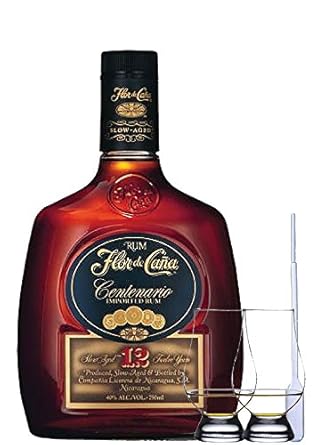 Flor de Cana Centenario 12 Jahre Nicaragua 0,7 Liter + 2 Glencairn Gläser + Einwegpipette 1 Stück