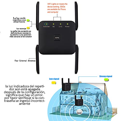Repetidor-WiFi-1200Mbps-24-GHz-y-5GHz-Extensor-WiFi-Inalambrico-Amplificador-Senal-de-WiFi-Doble-Banda-Enrutador-Inalambrico-Extensor-de-Red-WiFiRepertidorAp-ModoWPS-Modos-4-Antenas-Externas