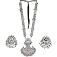 SIddhatva Designer Ethnic Indian Silver Oxidized Fashion Handmade Statement Afghani Tribal Beads Long Necklace Earrings Set