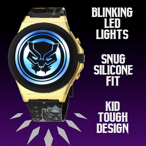Accutime Marvel Black Panther Wakanda Forever Kids LCD Watch – Flip-Top Light-Up Cover, Digital Display, Adjustable Strap, Avengers Design, Cool Glow Feature, Perfect for Kids – Fits Wrists 5.5” to 8”