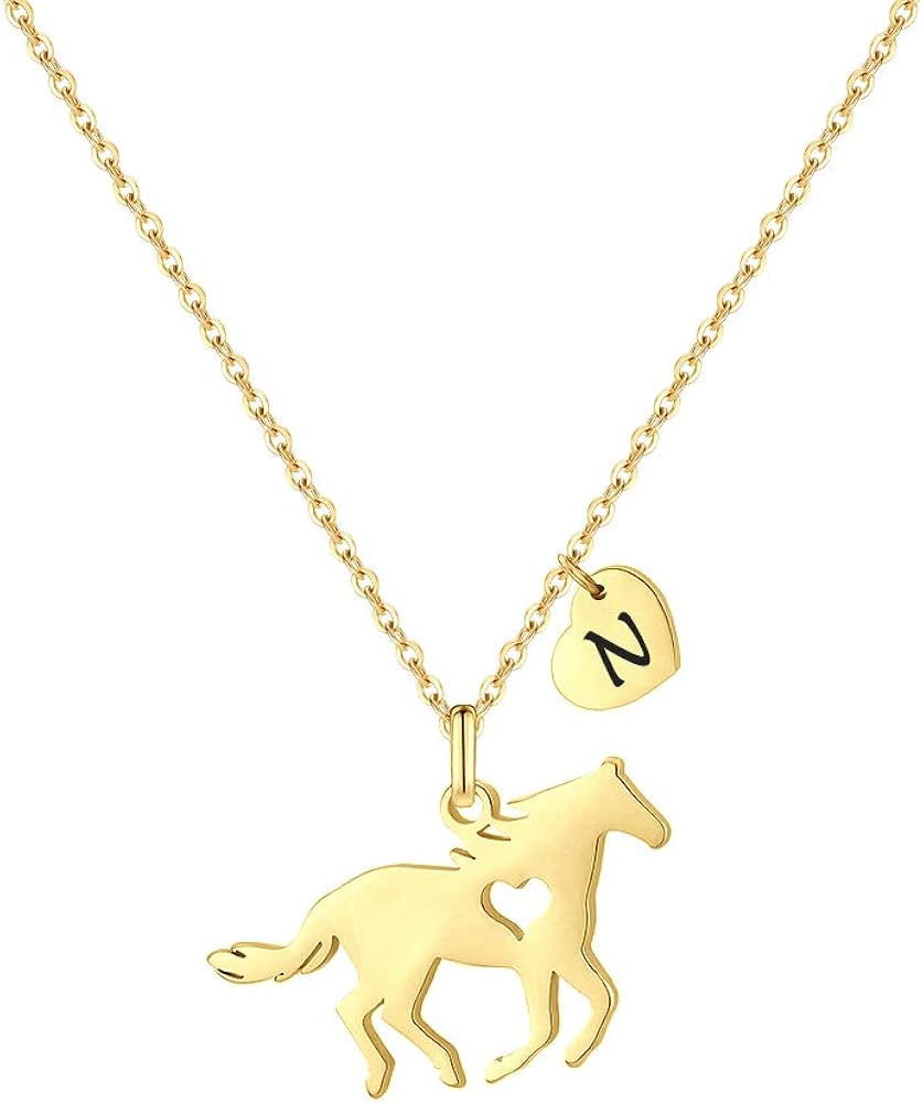 Girls Horse Necklace, Dainty Horse Jewelry for Girls Initial Necklace