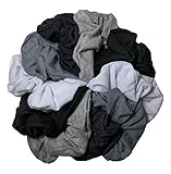 Cotton Scrunchie Set, Set of 10 Soft Cotton Scrunchies (Grey Black and White)