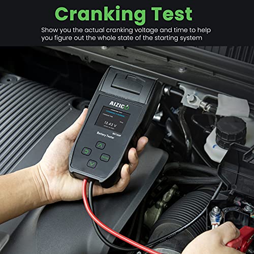 AIZICO Car Battery Tester with Printer, 12V/24V Automotive Alternator Load Tester, 100-2000 CCA Car Cranking and Charging System Analyzer Scan Tool for Heavy Duty Trucks, Cars, Motorcycles