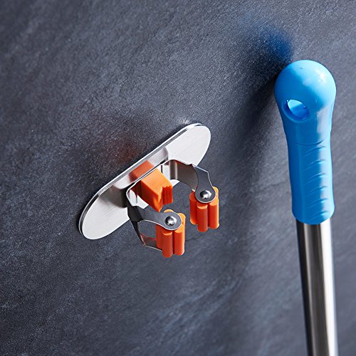 image for LuckIn Mop Broom Holder Rack Stainless Steel Broom Hanger Gripper Adhe