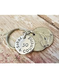 30 Years and Counting with a 1987 Quarter and Nickel Key Chain Anniversary Gift for Him or Her