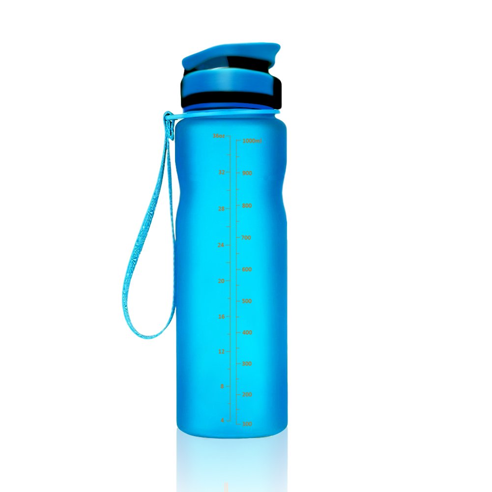 Leak proof bpa free water bottle 1 litre Eco Friendly Plastic - sports bottle for running, gym, yoga, outdoors and camping (Blue)