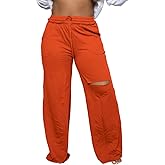PINSV Wide Leg Pants for Women Drawstring Baggy Casual Sweatpants