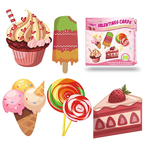 Valentine Day Cards for Kids, Pack of 30 Valentine Cards with Envelopes and Strawberry Scratch & Sniff Stickers
