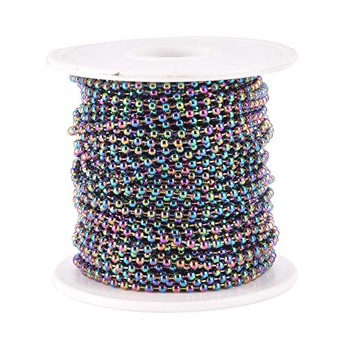 Craftdady 32.8 Feet Stainless Steel Ball Bead Chains 2.5mm Multi-Color Soldered Round Bead Links Chains with Spool for DIY Bracelet Necklace Jewelry Craft Making