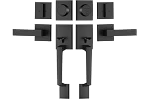TICONN Double Front Door Handle Set, Heavy Duty Square Door Lever and Single Cylinder Deadbolt Combo for Side by Side Entrance Exterior Doors (Matte Black)