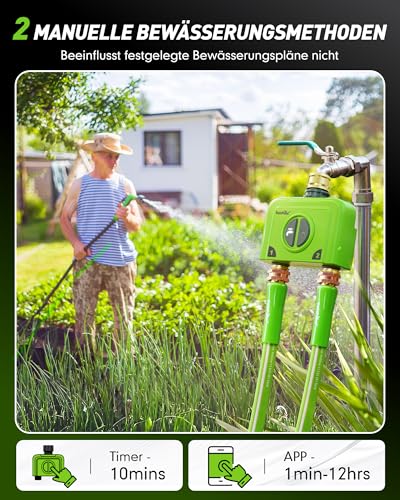 RAINPOINT Irrigation Computer WLAN 2 Outputs Without Antenna Gateway, Must Be Used with HWG023/HWG040 Gateway (2.4GHz WiFi), Brass Inlet and Outlet, IP65 Watering Timer for Garden