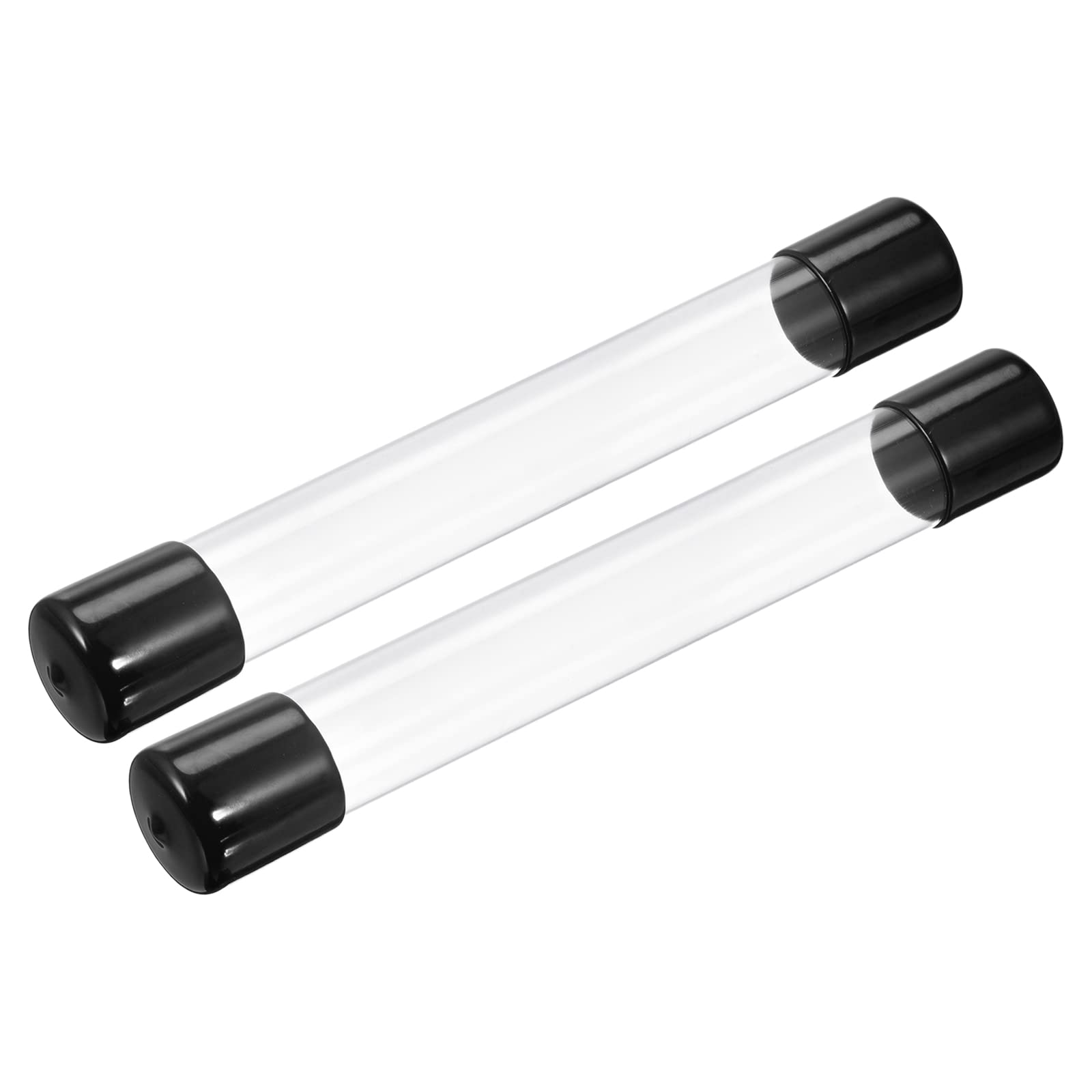 PATIKIL Clear Rigid Tube Round Plastic Tubing with Black Rubber Caps Polycarbonate Water Pipe, 305mm/ 12 Inch Length, 26mmx28mm/1.02" x1.1, 2 Set