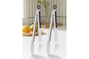 2pcs Stainless Steel Kitchen Tongs - 12 inch, BBQ Locking Metal Food Tongs Non-Slip Grip