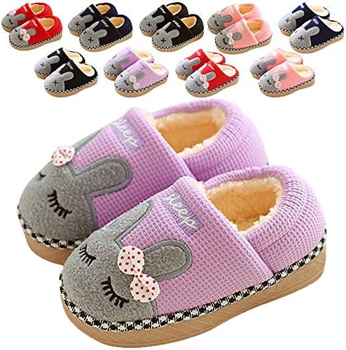 Kids Cute House Slippers Boys Girls Home Slippers Winter Fur Lined Warm Indoor Bunny Shoes for Toddler