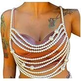 White Big Pearl Tassel Bra Chain Jewelry Bikini Multi-layered Beaded Body Chain Festival Rave Pearl Bralette Chest Chain Jewelry for Women